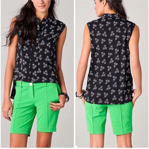 Diane Von Furstenberg Black/White Lensley Sleeveless Top Size 10 - Picture 7 of 7